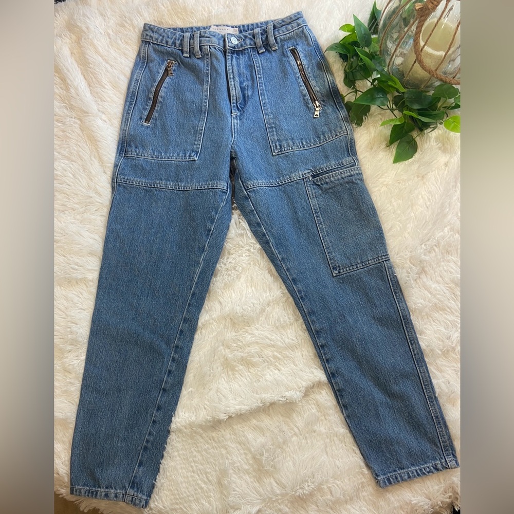 Topshop Mom Jeans Zipper Pockets Utility Style Size 28 - Picture 5 of 15